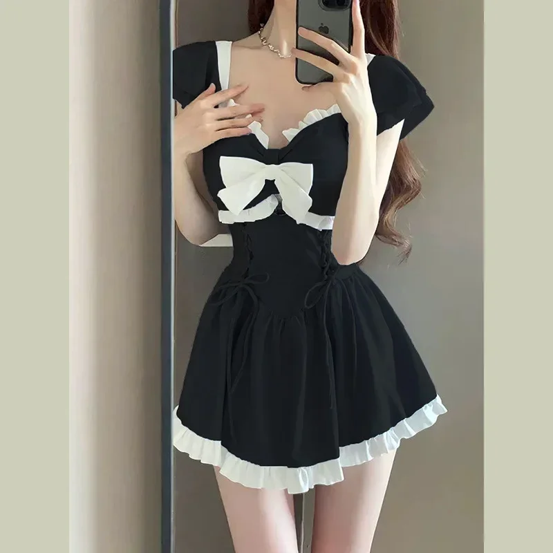 Ins Стиль сладкий милый зеленый купальник женский летний консервативный цельные