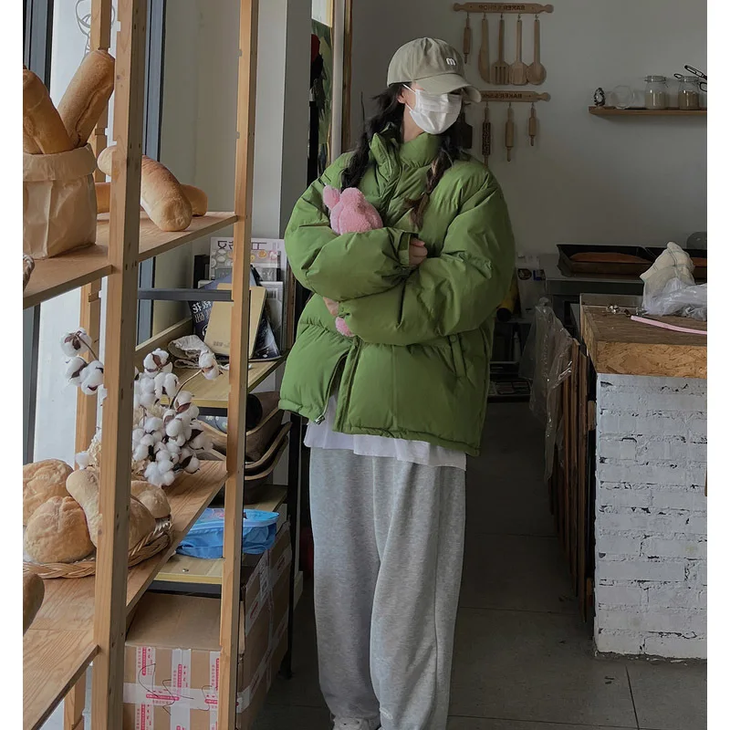 Green Down Cotton Jacket Female Winter Short Paragraph 2022 Small Tide Loose Light Thin Couple Bread Clothes