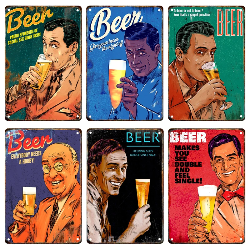 

Funny Beer Can Signage Metal Plate Vintage Poster Home Living Room Bar Club Cafe Man Cave Wall Art Decor Tin Painting Aesthetics