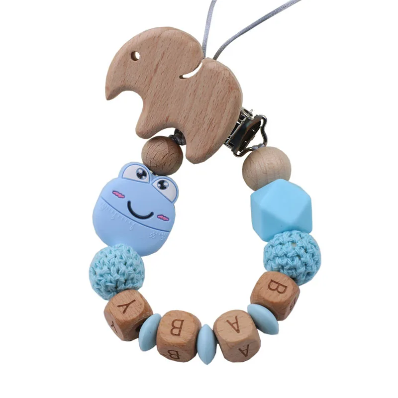 

Personalized Name Mini Frog Baby Pacifier Chain Cute Beech Elephant Clip DIY Baby Pacifier Chain Customized Toys Holder Gifts