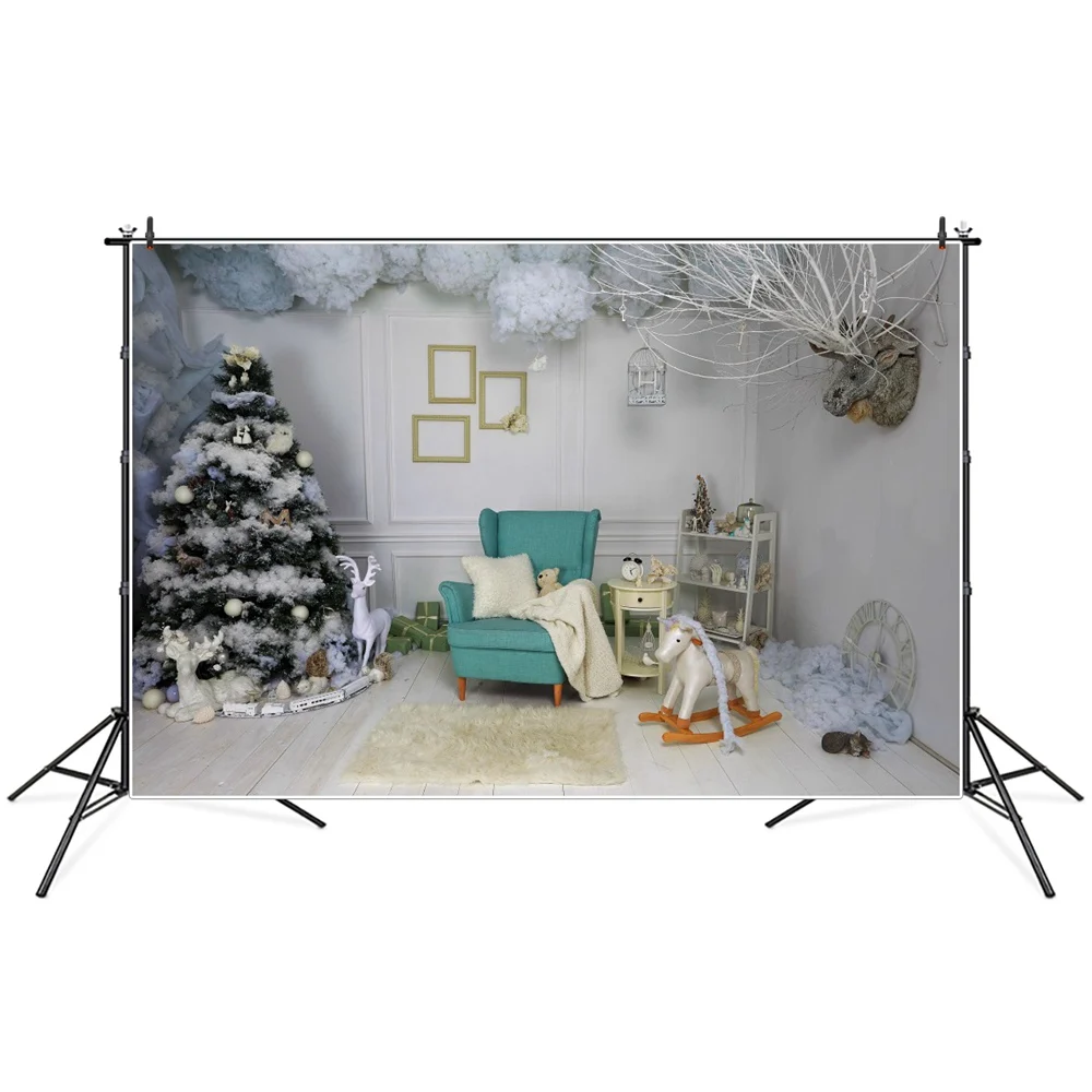 Christmas Tree Blanket Sofa Toys Shelf Room Interior Photography Backgrounds Custom Baby Party Decoration Photo Booth Backdrops
