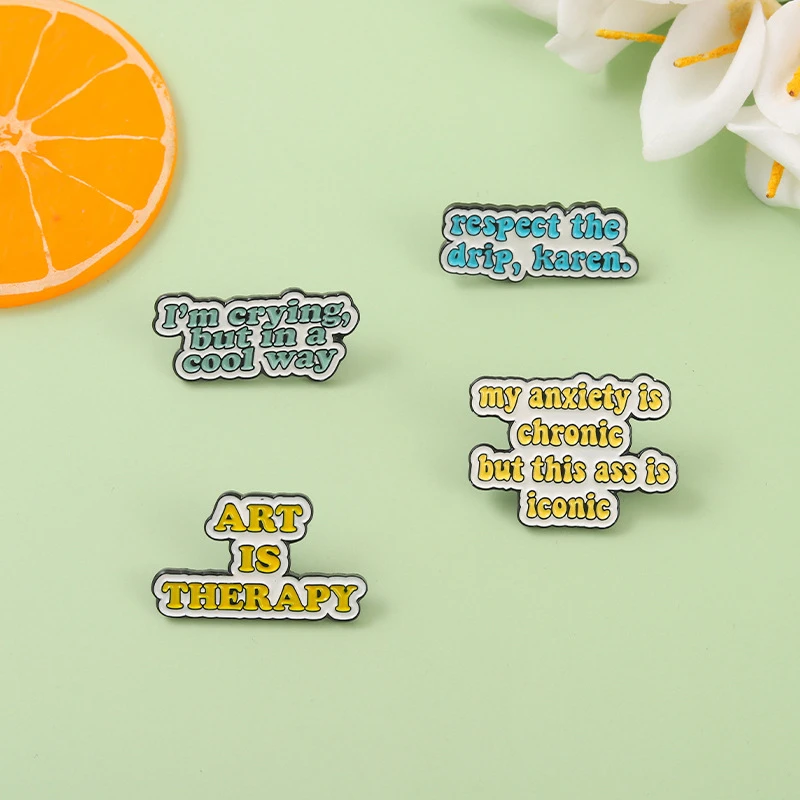 

Letter Series Enamel Pins Custom 'ART IS THERAPY 'Lapel Pin Shirt Bag Trendy Color English Logo Badge Jewelry Gift For Friends