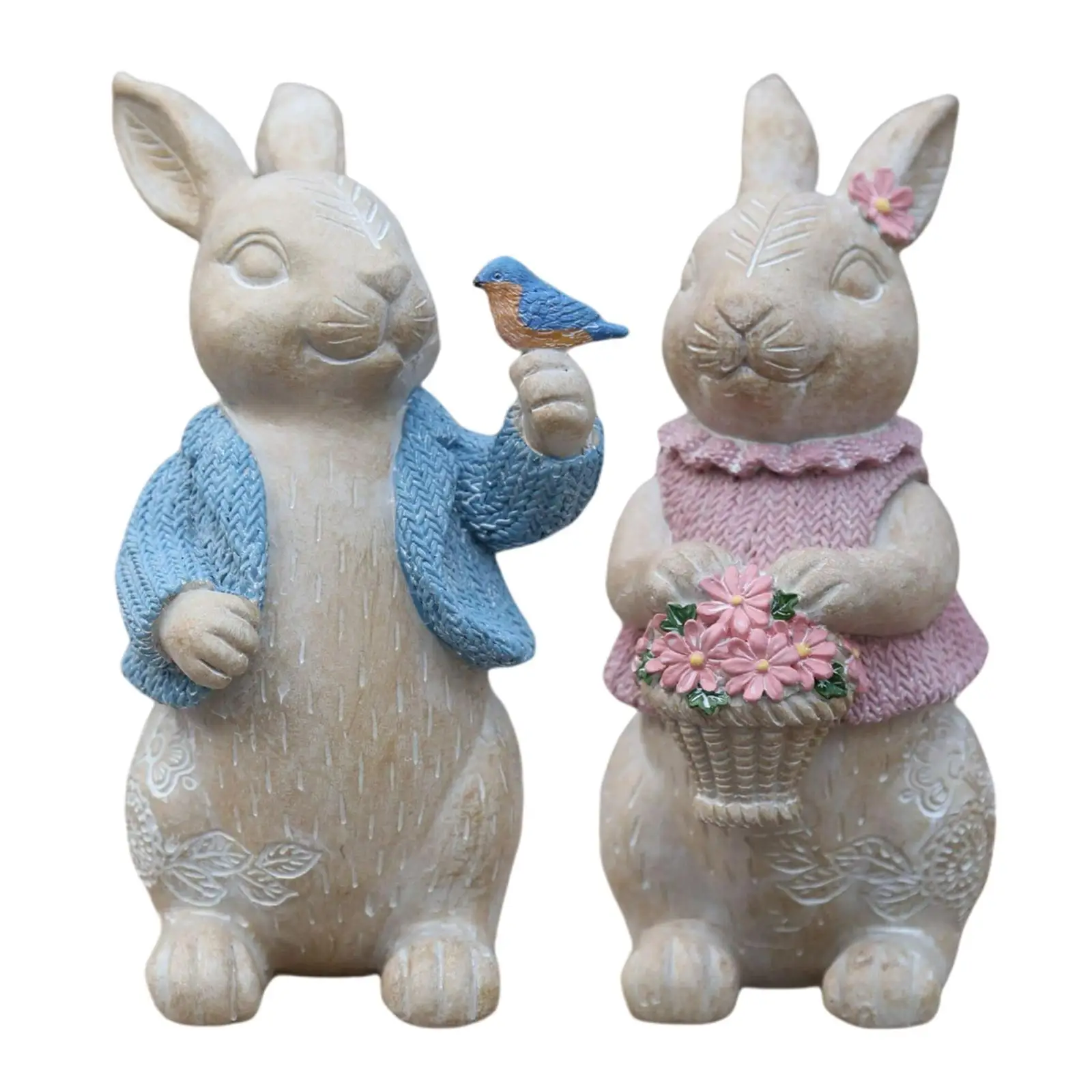 

9" Rabbit Animal Statue Wood Effect Bunny Spring Figure Decor Resin Gifts
