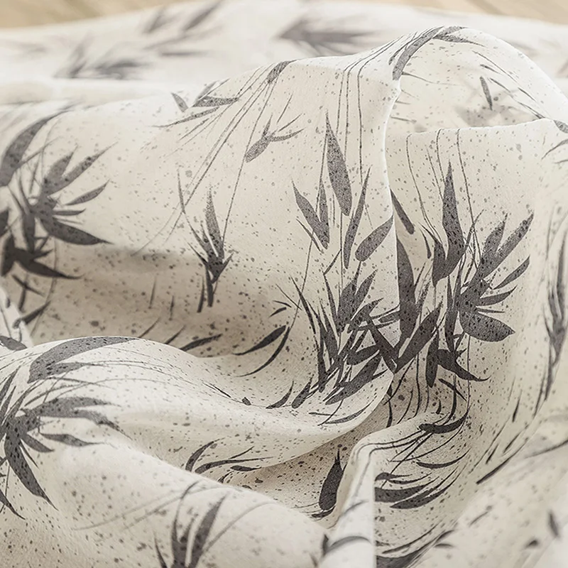 Китайский стиль бамбуковая пряжа с принтом листьев полупрозрачная ткань для