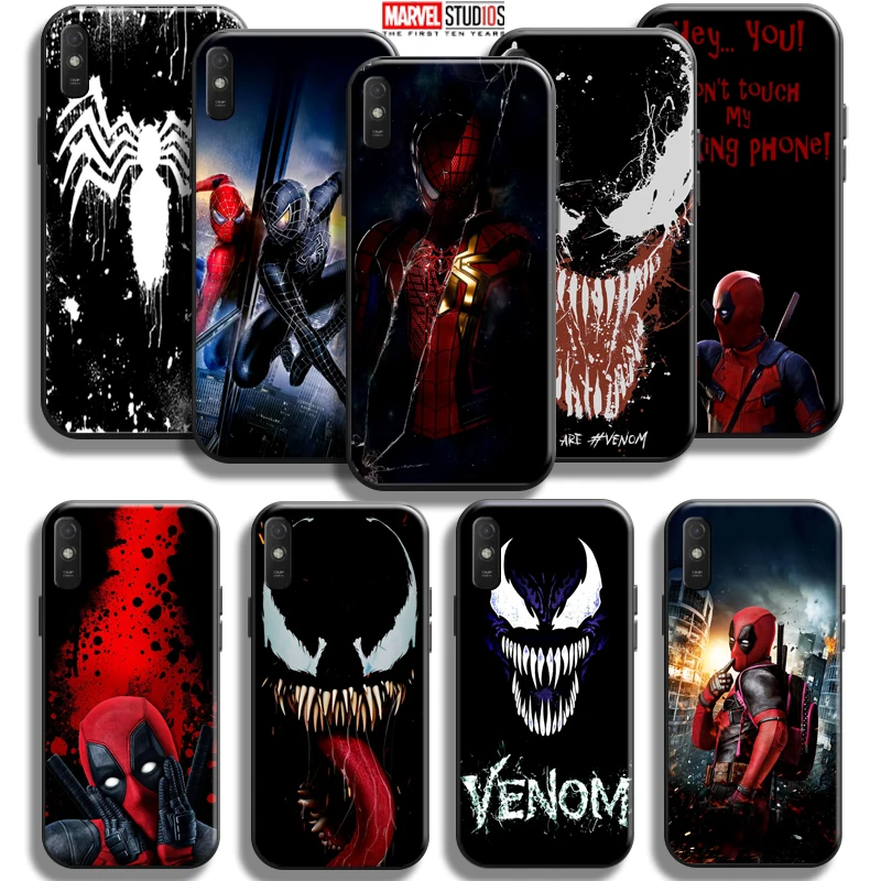 

Marvel Spiderman Venom Deadpool Phone Case For Xiaomi Redmi 9A 9AT Liquid Silicon Black Coque Back Silicone Cover TPU