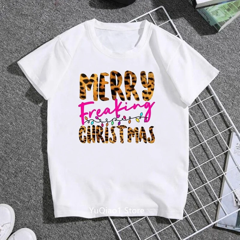 Fashion Leopard Letter Christmas Lights Grinch Print Kids Xmas T Shirt Baby Boy Girl Clothes Children's T-shirt Lovely Gift