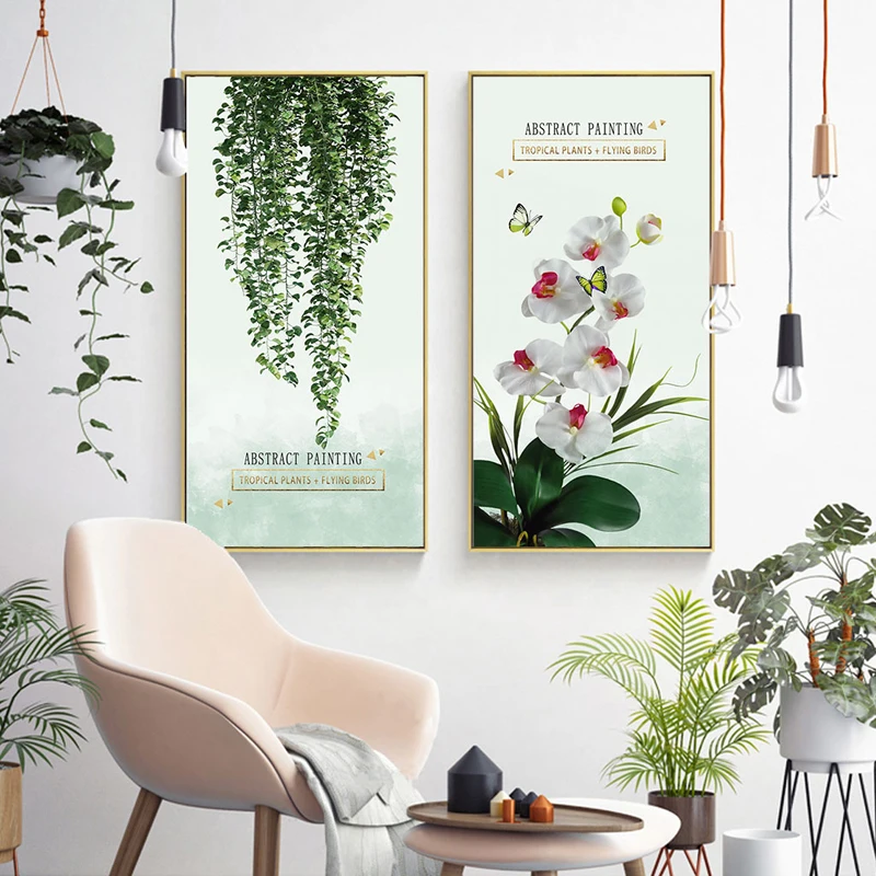 

Green plant poster porch flower green leaf decorative painting modern wall art interior painting living room home decoration