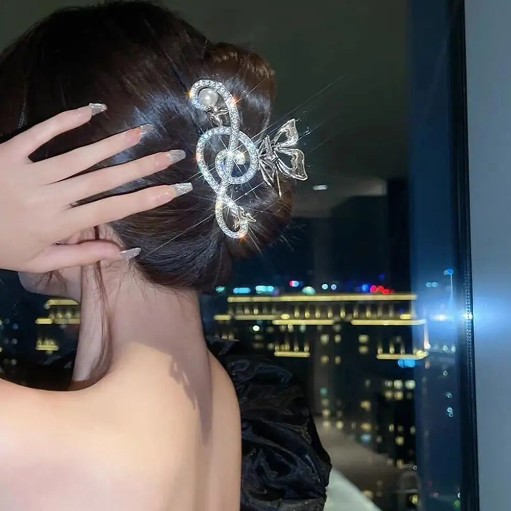 

Женские Элегантные классические заколки для волос в форме скрипичного ключа, Роскошные блестящие украшения из искусственного жемчуга, зак...