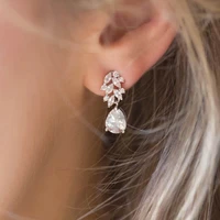 huitan female dangle earrings with pear cubic zirconia fashion elegant womens ear accessories wedding party new trendy jewelry