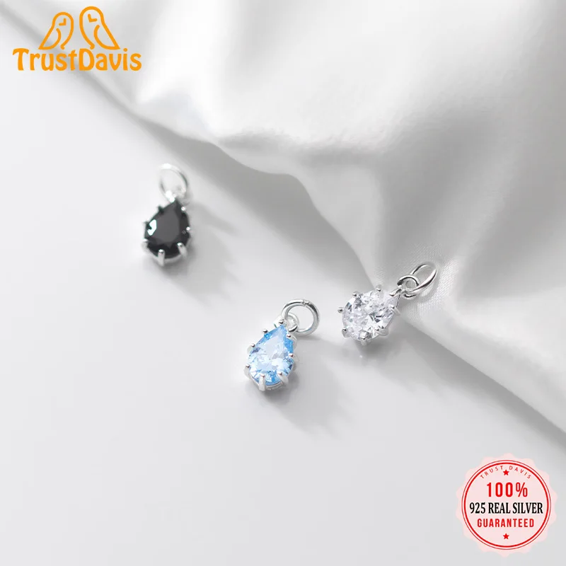 

TrustDavis Настоящее серебро 925 пробы, Женские Ювелирные изделия, капля воды, блестящий кулон CZ ручной работы, DIY ожерелье, модные аксессуары HY755
