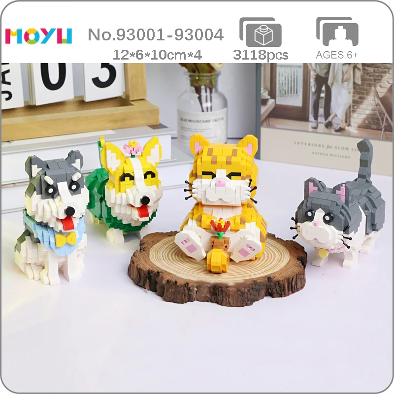 

Moyu Animal World Corgi Husky Dog Persian Cat Kitten Pet Doll Model Mini Diamond Blocks Bricks Building Toy for Children no Box