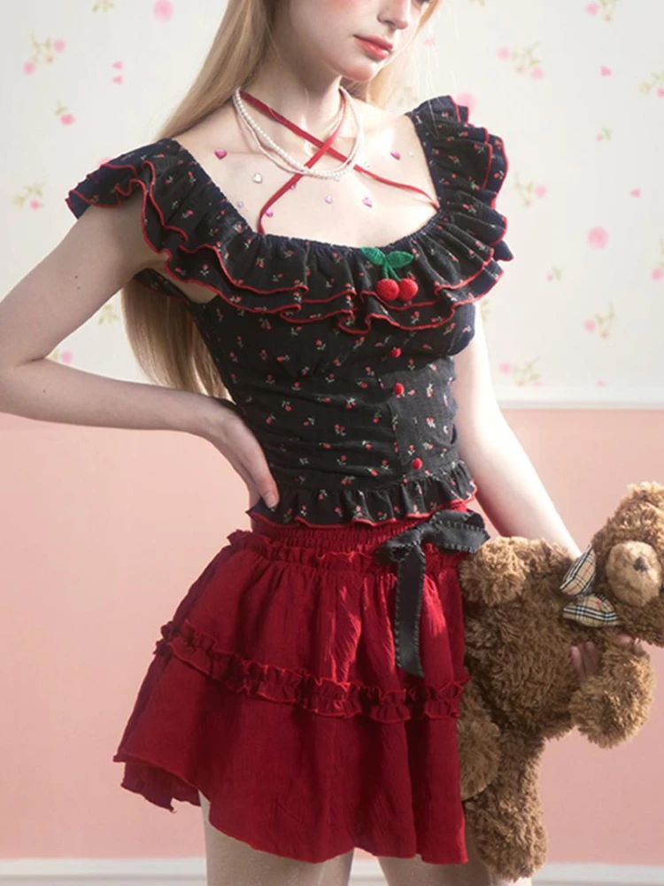 Летний японский кавайный комплект из 2 предметов женский корейский костюм с