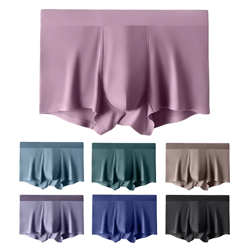 

3Pcs Men's Underwear Breathable Boxer Underwear Ice Silk Solid Color Antibacterial Men's Underwear Fashion Boxer Mid-rise Shorts