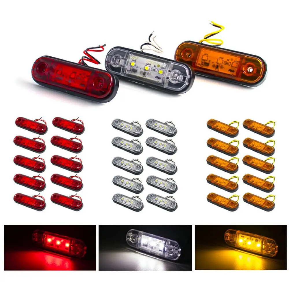 6/10pcs 12V 24V 3 LED Car External Side Marker Warning Light Oval Clearance Signal Brake Trailer Truck Lamp Truck Lorry Bus