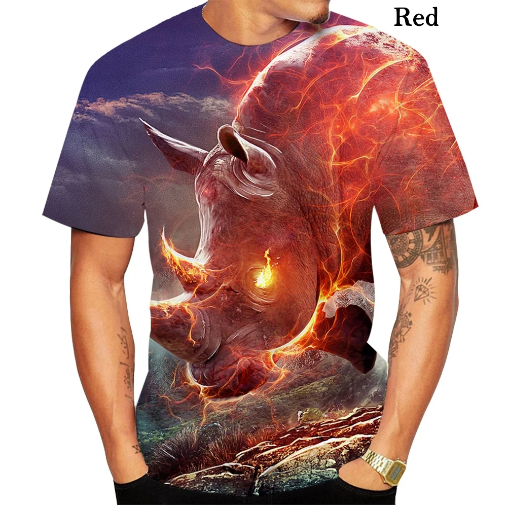 

2022 New Summer Fashion Men/Women T-shirt 3d Rhinoceros Print Designed Casual Summer Tops Tees