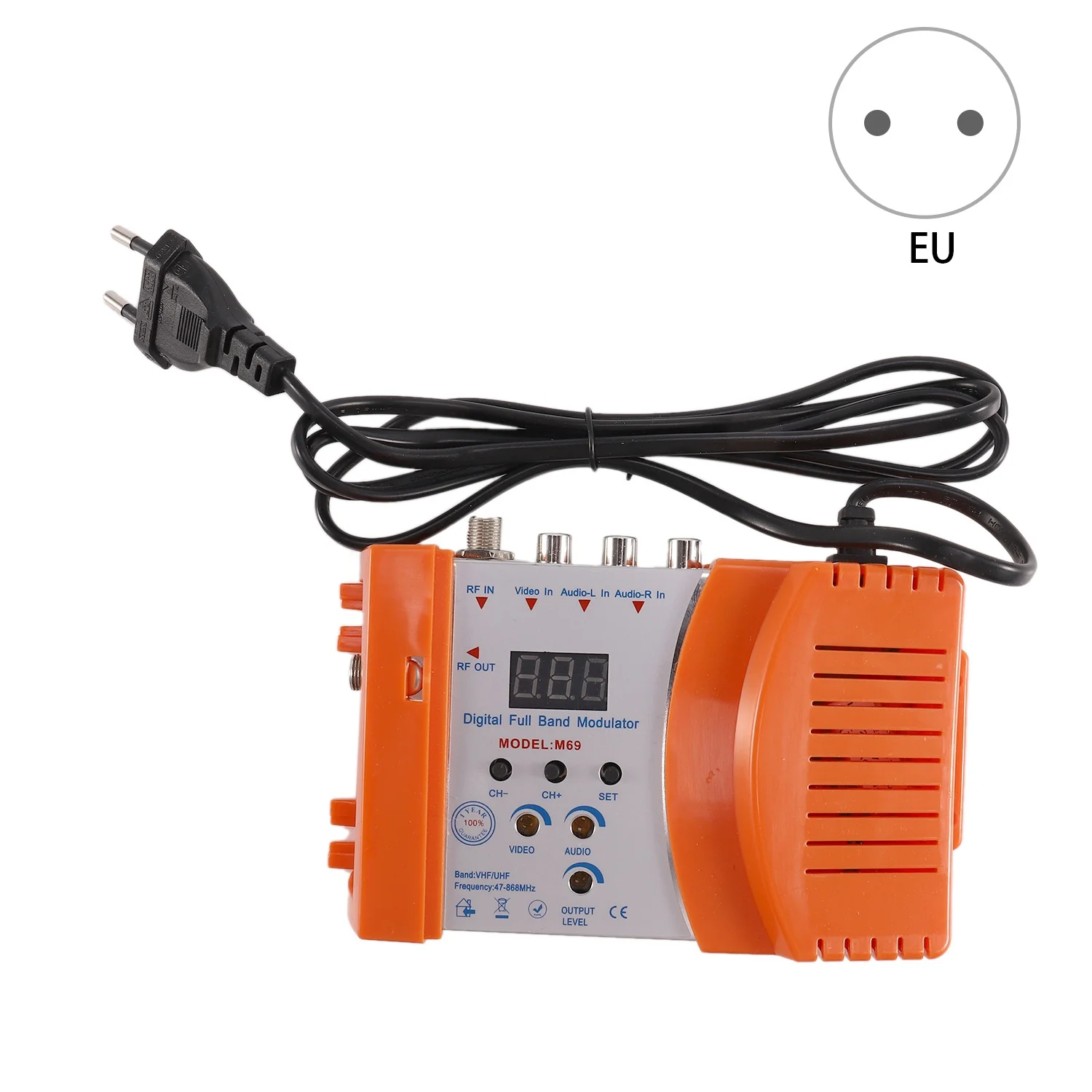 Фото ABZW M69 Профессиональный цифровой VHF UHF RF модулятор AV в RF Avto TV конвертер адаптер (оранжевая вилка европейского стандарта) №2
