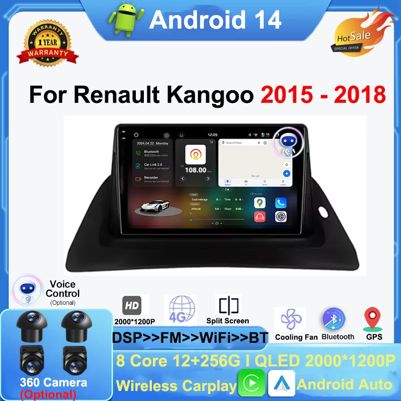 Автомагнитола для Renault Kangoo 2008 2009 2015-2018 android 13 мультимедийный видеоплеер