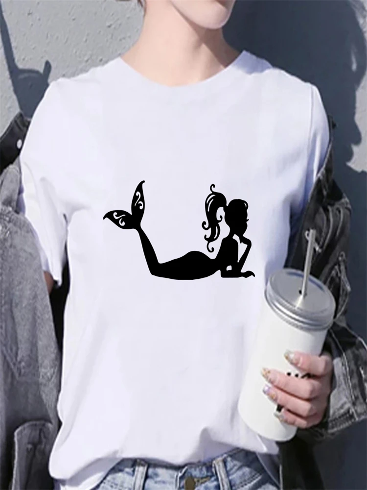 

Disney Cartoon Print Women T-Shirts Comfy Ariel Silhouette Casual Style High Quality Modern Basic Female T Shirt New Product Tee