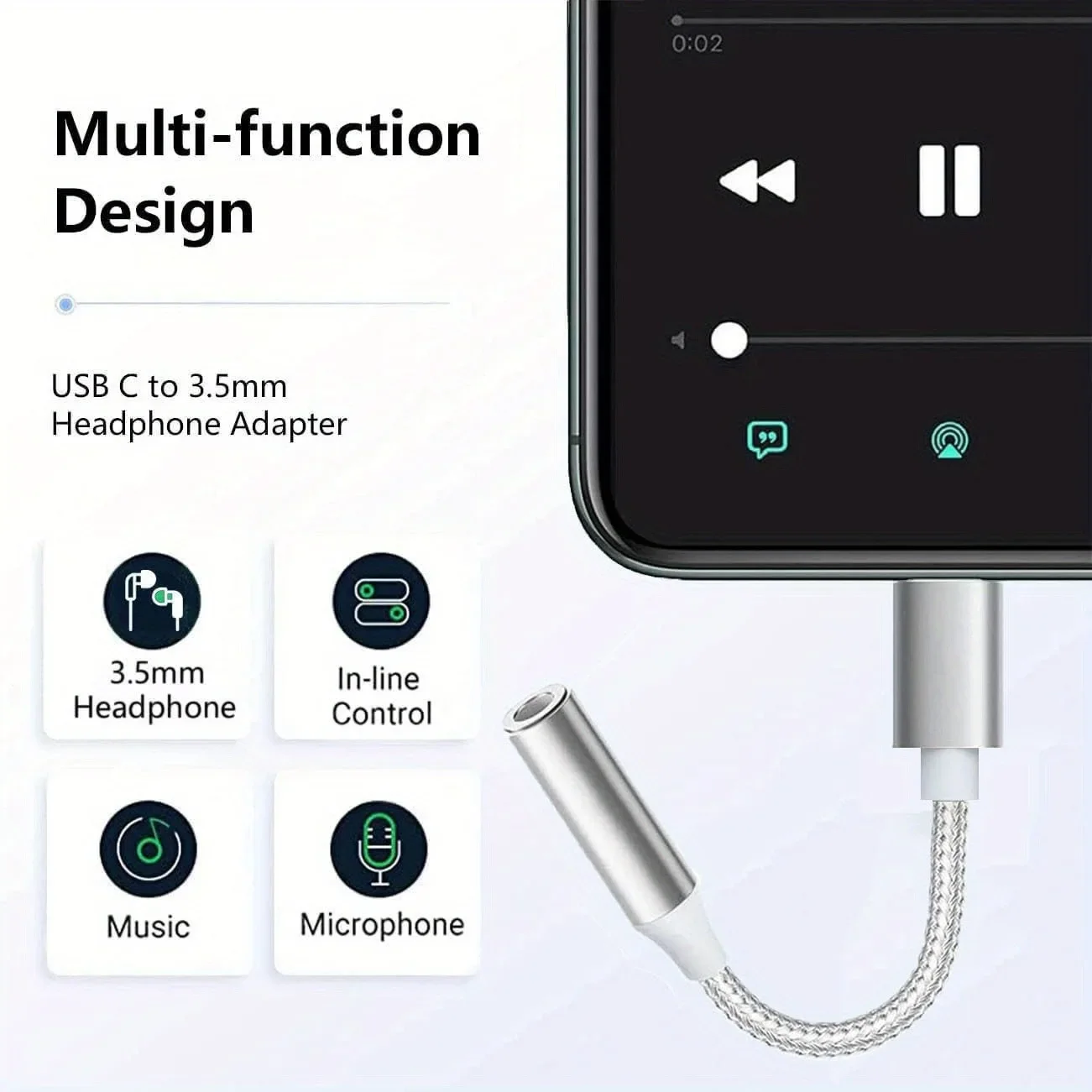 Фото Адаптер для наушников Typeec на 3,5 мм, адаптер для наушников, USB C к Aux аудиокабелю, совместимый с iPhone 16, 15/15 Plus №3