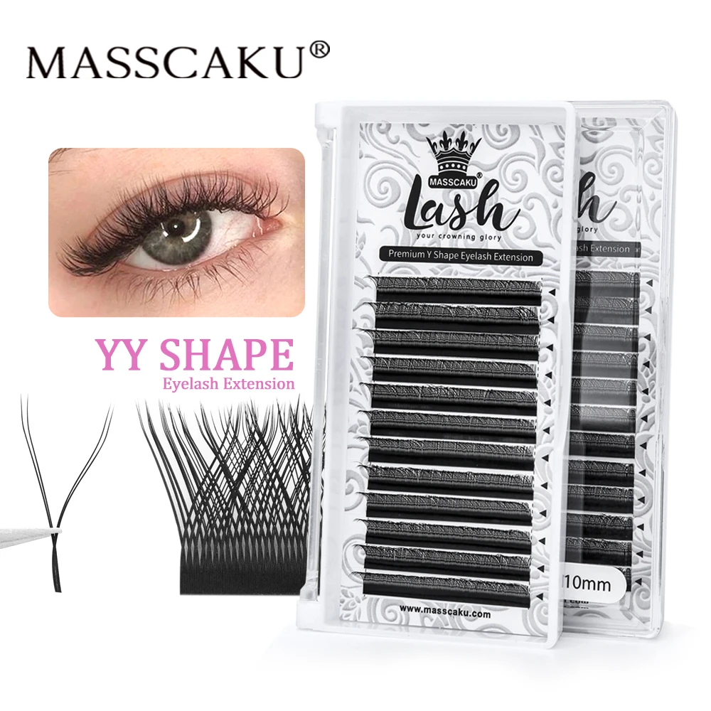 

MASSCAKU Private Label Y Volume Eyelashes 3D 4D 5D Russian Premade Fan Eyelash Extensions YY Shape Lashes Makeup Tools