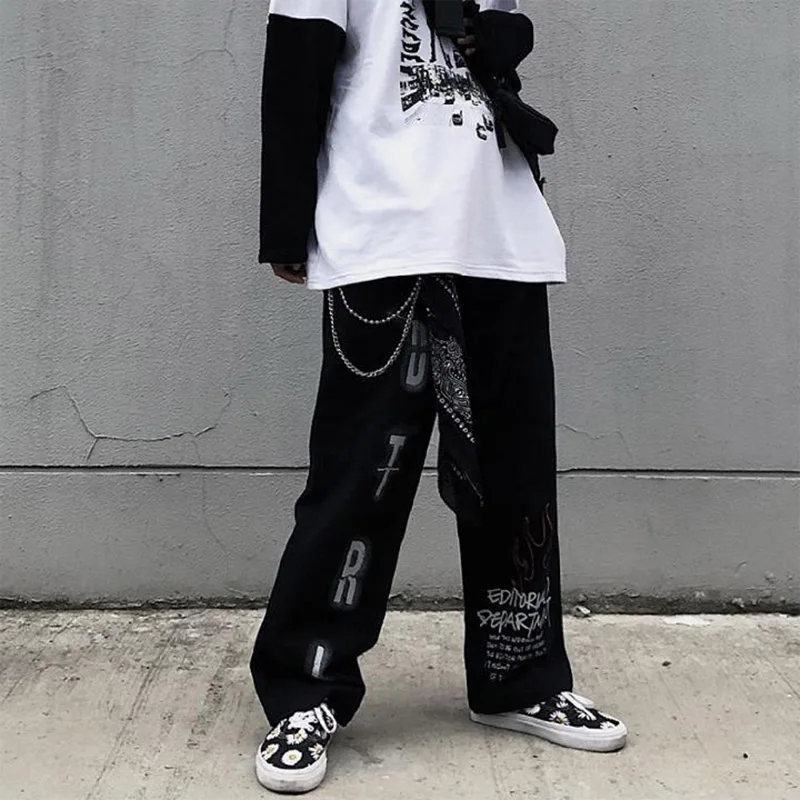 

Punk Wide Leg Trousers Gothic Streetwear Gothic Pants men Streetwear Hollow Out Punk Wide Leg Oversized Pockets Hip Hop