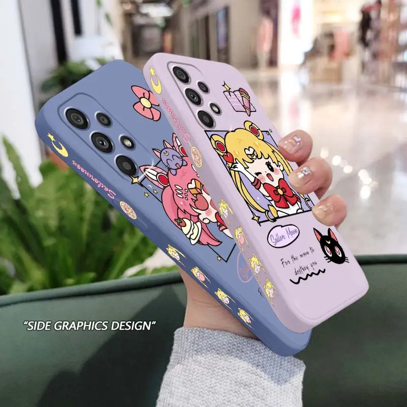 

Cartoon Sailor Moon Anime Phone Case For Samsung Note 20 10 A54 A31 A14 A03 A22 A34 A04 A24 Ultra Plus 5G Liquid Left Rope