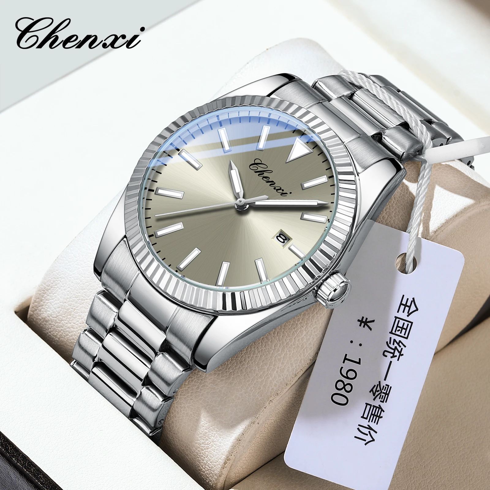Фото CHENXI 684 простые часы для мужчин, модные спортивные 3ATM, водонепроницаемый ремешок из нержавеющей стали, повседневные мужские наручные часы, мужские часы №3