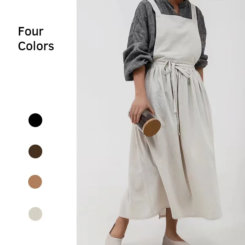 

2022 New Fashion and Comfortable Korean Version of Cotton and Linen Apron Nordic Style Dress Art Manicure Milk Tea Baking Bib