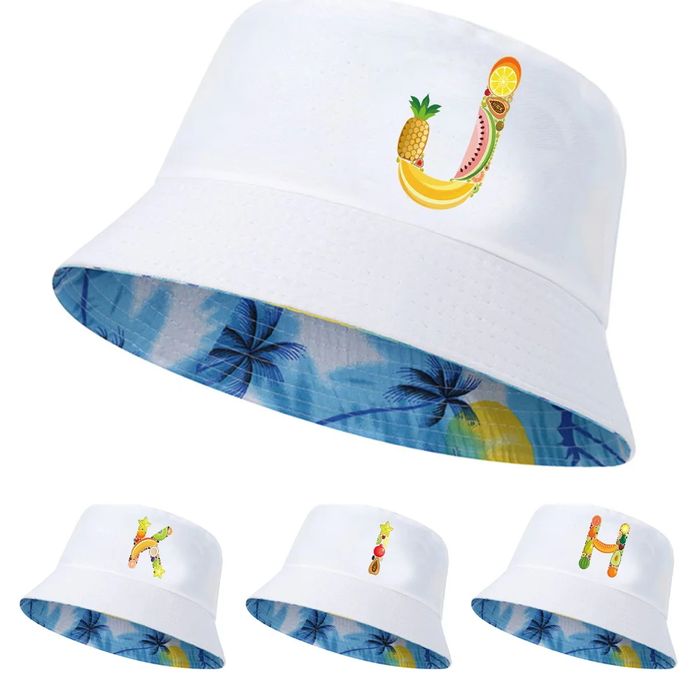 

Reversible Hawaii Korean Fisherman Hat Sun Protect Hats Summer Casual Beach Hats Fruit Letter Wear Hiphop Bucket Cap Men Women