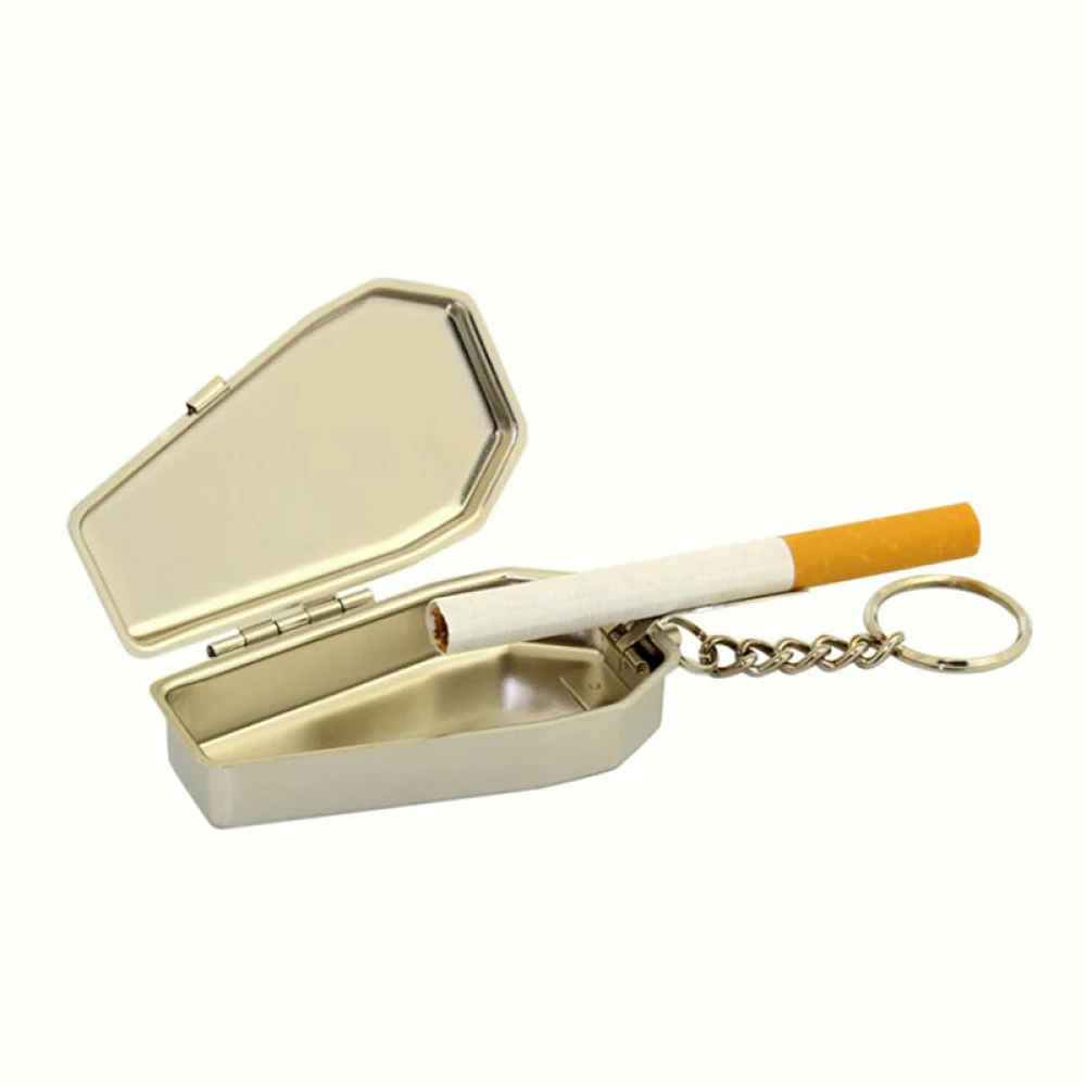 

Mini Portable Ashtray ,Coffin Shape Ashtray Keychain Metal Plating Outdoor Use Ashtray With Lid Ashtray For Travelling Keychain