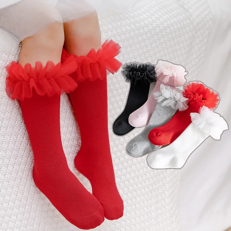

Гольфы до колена для маленьких девочек, сетчатые носки принцессы для новорожденных, однотонные, в испанском стиле, весна-осень, эластичные чулки для малышей