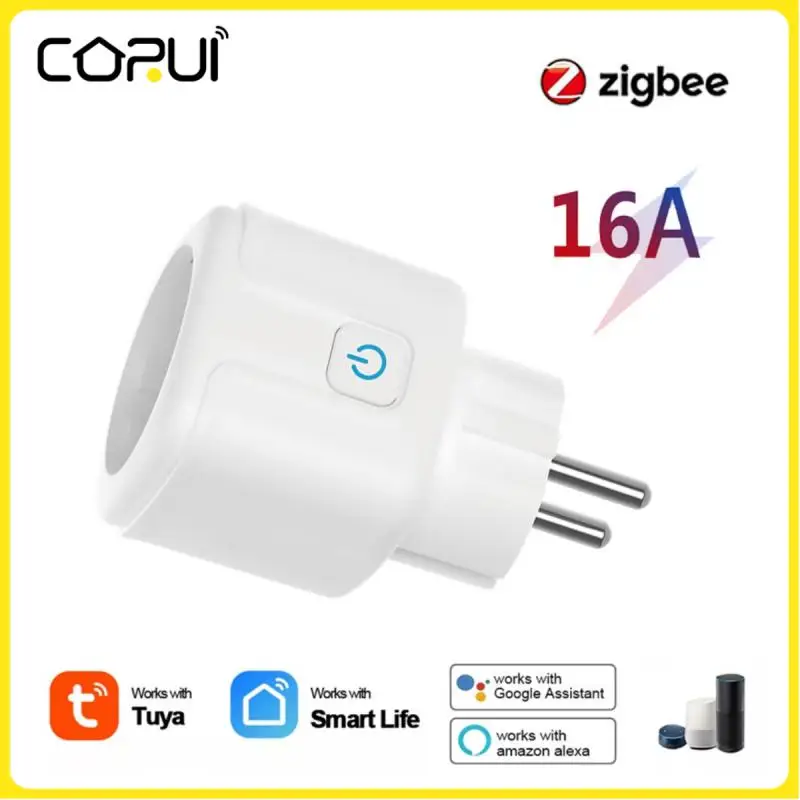 Смарт-розетка Tuya Zigbee EU16A, умная розетка с пультом дистанционного управления, с монитором и приложением, Google Home Alexa