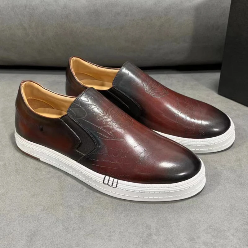 

Designer High-end Handmade Leather Sneakers Fashion Comfortable Brown Leather Shoes Daily Casual Men's Shoes