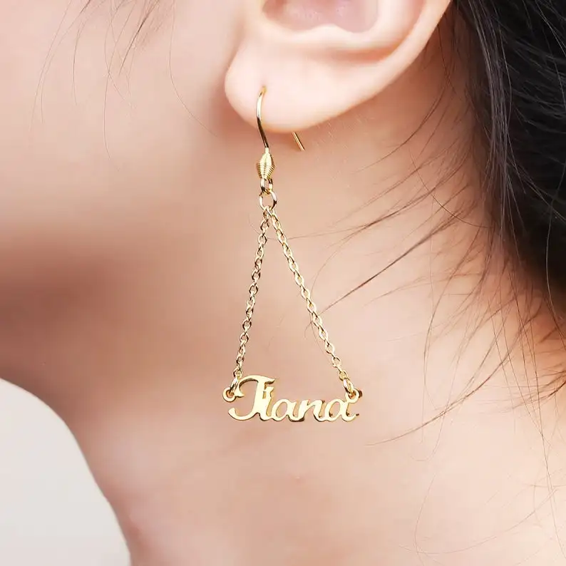 

Stainless Steel Chain Name Drop Earrings For Women Personalized Jewelry Custom Nameplate Dangle Earrings Ear Accessories