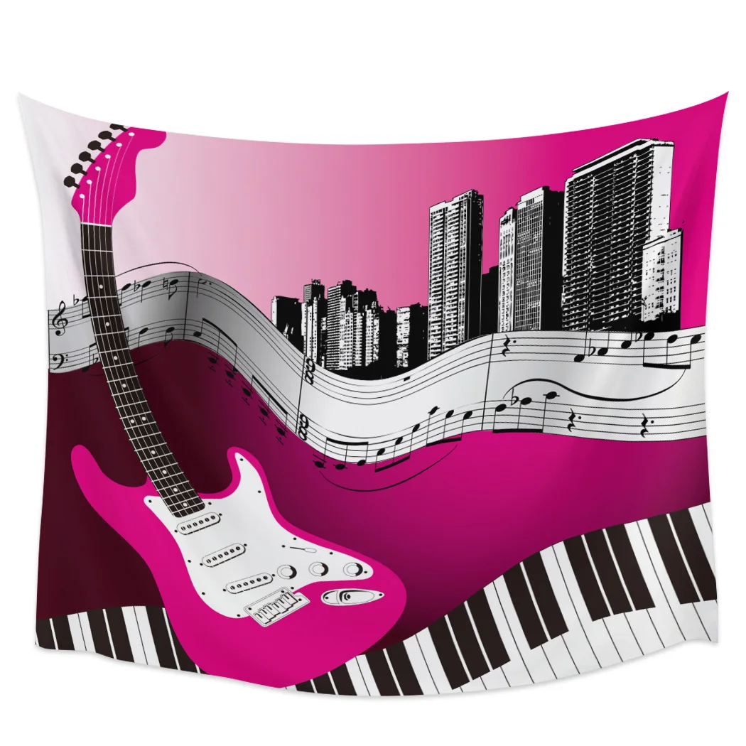 

Electric Guitar Piano Notes Building Tapestry Background Wall Covering Home Decoration Blanket Bedroom Wall Hanging Tapestries
