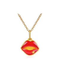personality red lips necklace pendant plating gold necklace pendant for women fashion jewellery give away box chain