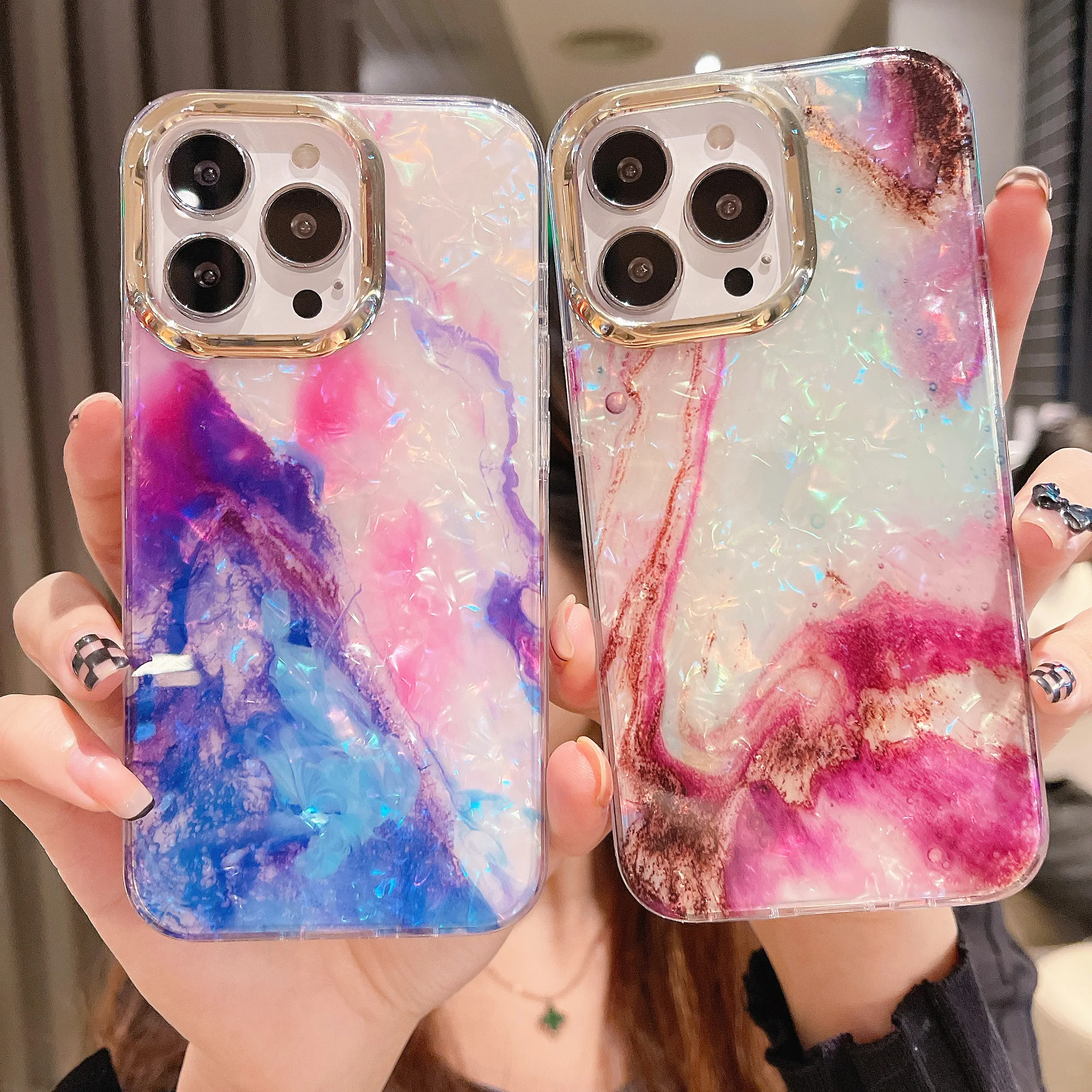

Plating Phone Case For iPhone 14 Plus 13 12 11 Pro Max Coque IMD Marble Glitter Shockproof Back Cover Fundas