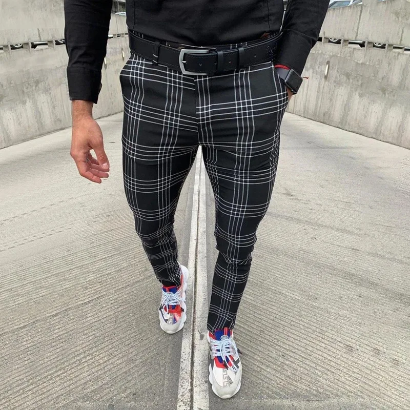

Men Clothing 2022 Europe America Men's Large Plaid Striped Casual Pants Fashion Pencil Pants Streetwear Men