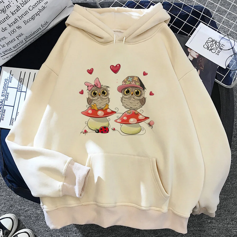 Owl hoodie soft fabric Y2K designer comic anime sweater patterned female pullover manga modern style