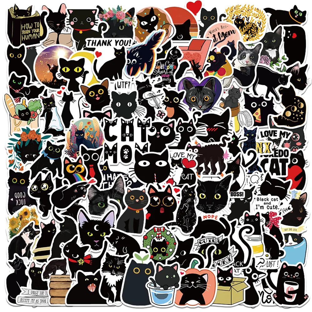 

10/30/50/100pcs Cute Cartoon Creative Black Cat Stickers Decal Laptop Guitar Skateboard Scrapbook Phone Graffiti Sticker Kid Toy