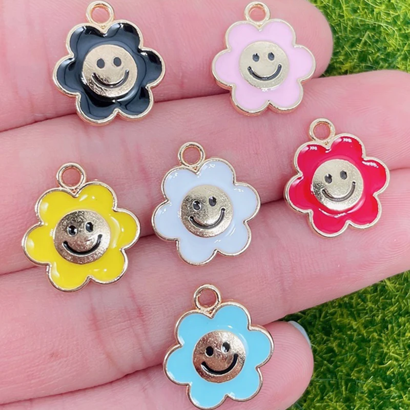 

JQ 20 Pcs Smile Flower Charm Pendant Pink Women Necklace Bracelet Earrings Keychain Making Accessories DIY Jewelry Craft Making