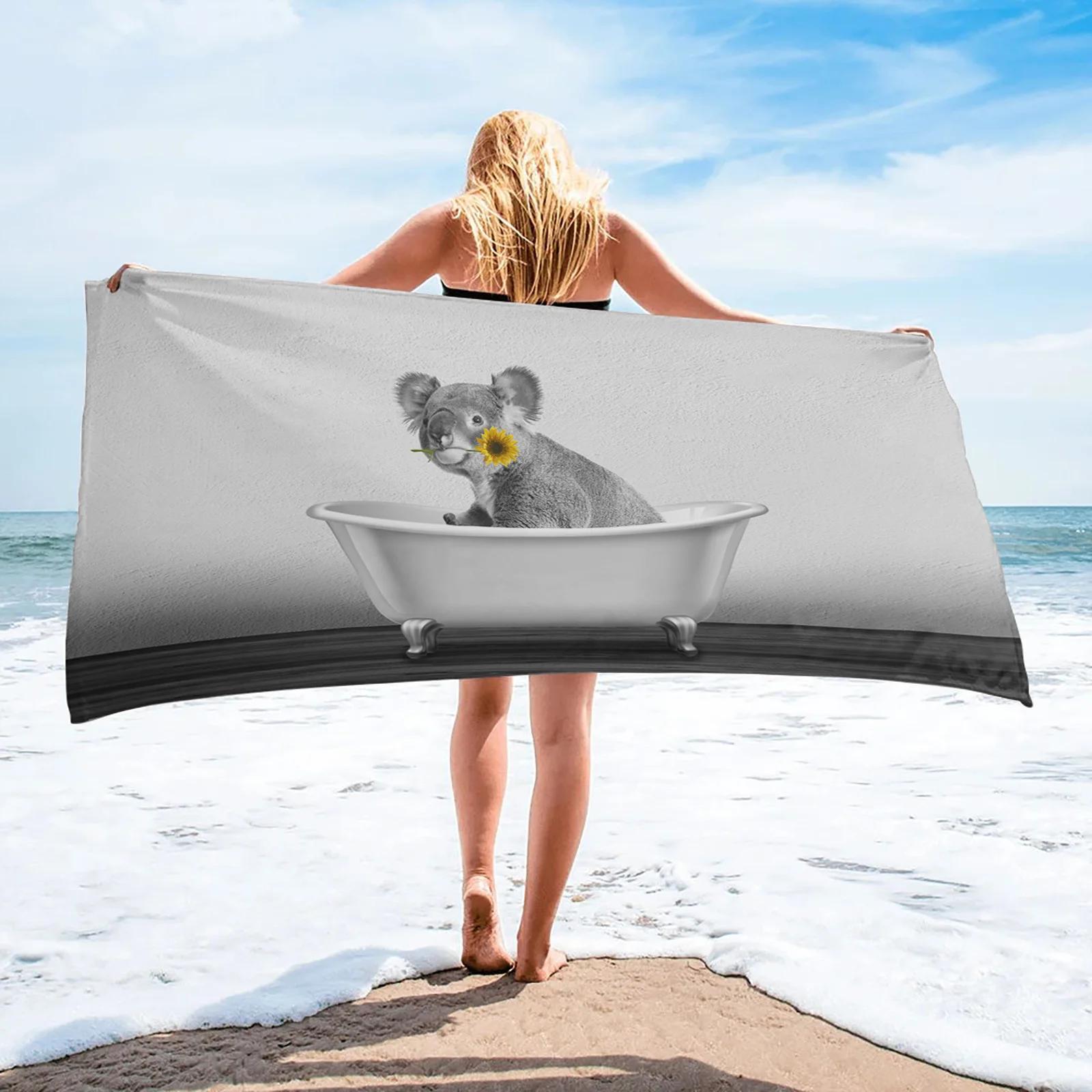 Sunflower Bathtub Koala Funny Modern Household Bath Towel Quick Dry