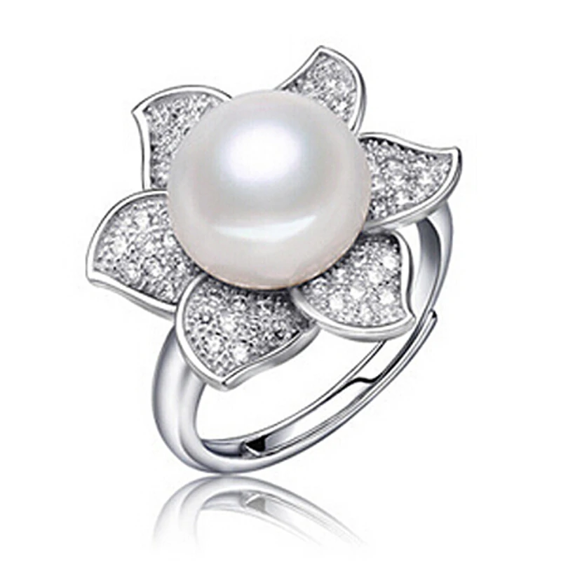 

MeiBaPJ Natural Freshwater Pearl Flower Ring Real 925 Sterling Silver Fine Wedding Jewelry For Women