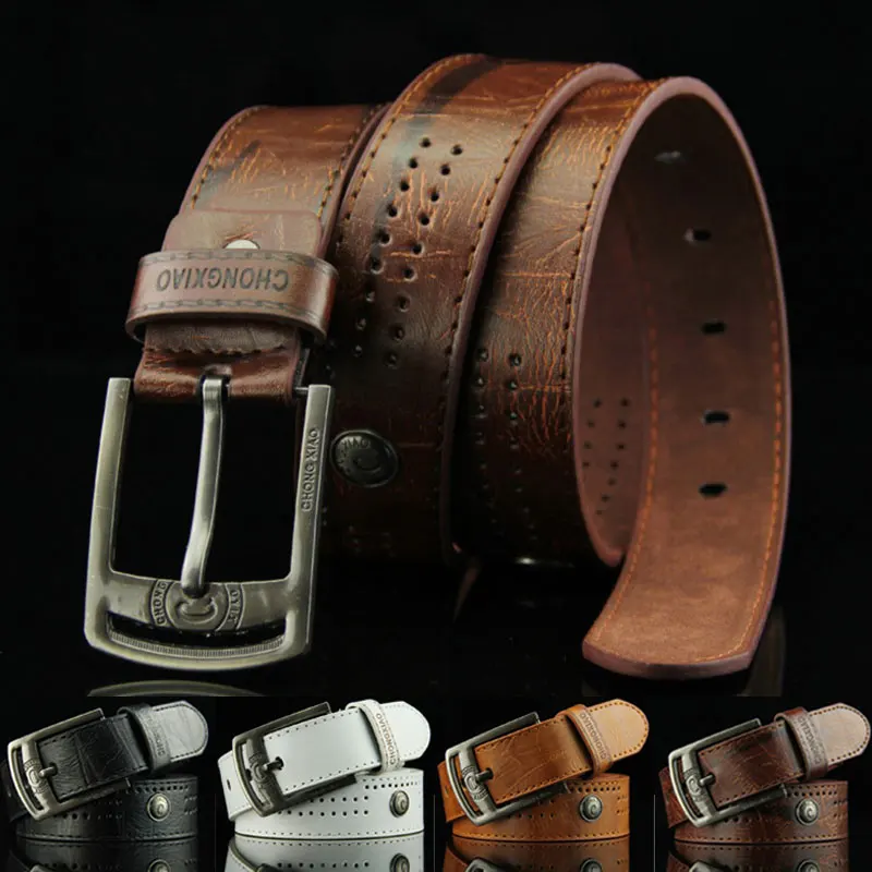 Hollow Rivet Punk Style Belt Men's Casual Belt Wide PU Leather Belt Buckles For Men Fashion Male High Quality Jeans Belt