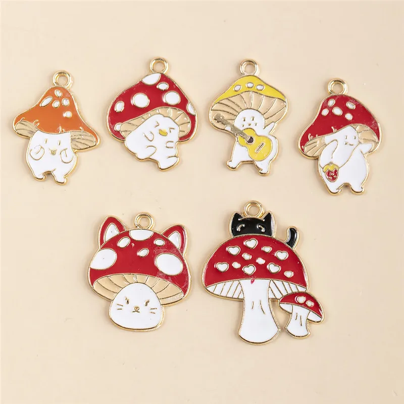 

HEYUYAO 10 шт./лот смешанные стильные милые Мультяшные эмалированные Подвески в виде грибов для самостоятельного изготовления ожерелья Серьги ...