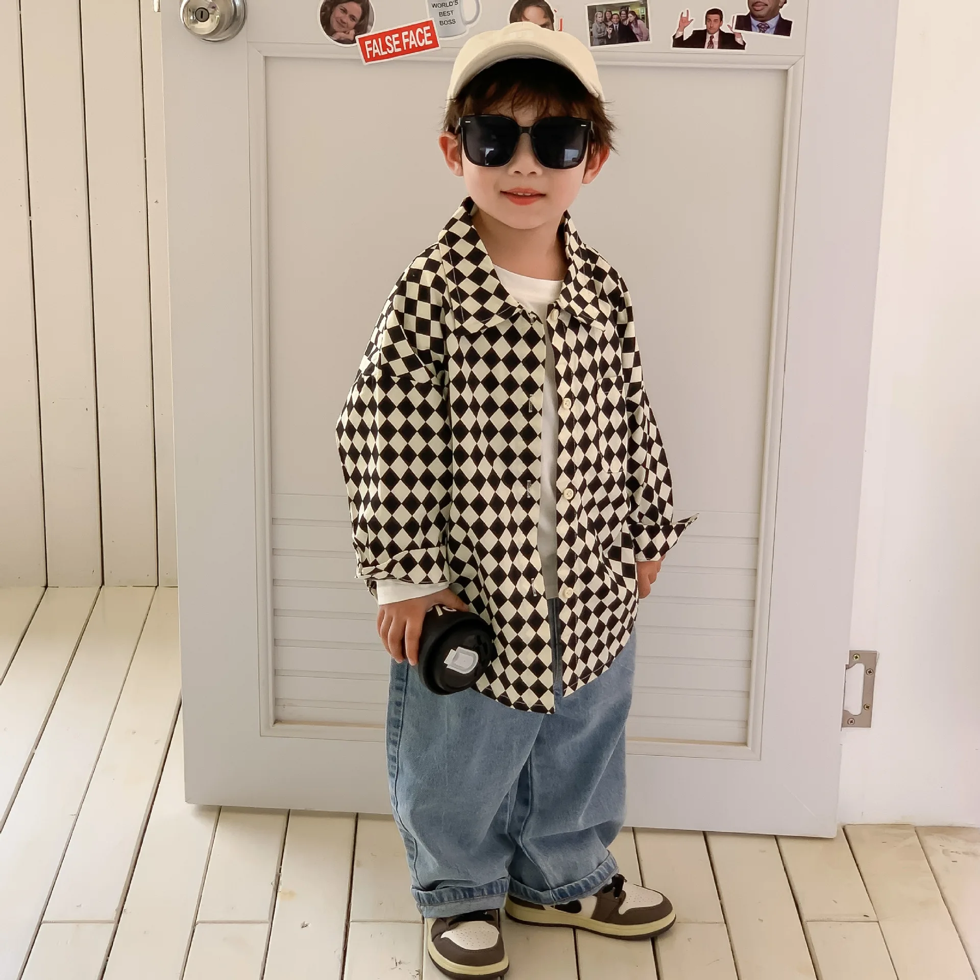 

2022 Autumn New Baby Plaid Long Sleeve T Shirt Boy Infant Cotton Cardigan Tops Kid Girl Fashion Blouses Children All-match Shirt