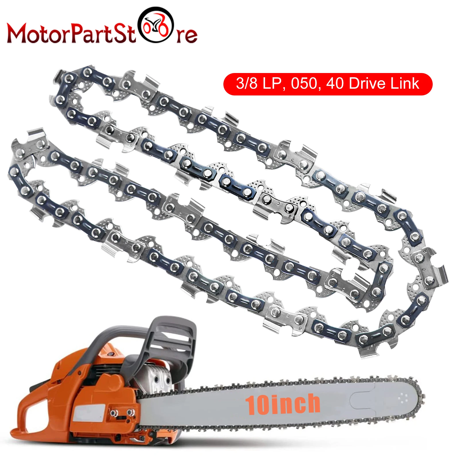 10-дюймовая цепь бензопилы, шаг 3/8 дюйма LP, калибр 0,050 дюйма, 40 приводных звеньев для цепей Craftsman Echo Poulan Stihl Oregon Ryobi и многого другого