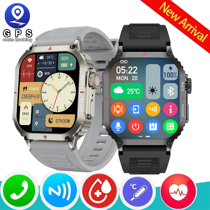 

For Android IOS Smart Watch Men Military GPS 1.95'' 330*385 HD Large Screen Blood Pressure NFC Bluetooth Call IP68 Waterproof Sm