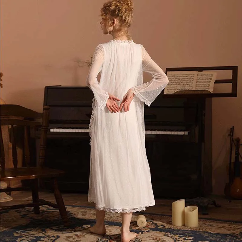 Roseheart New Women Homewear White Pink Sexy Sleepwear Nightdress Lace Nightwear Luxury Nightgown Court Homewear Court Gown