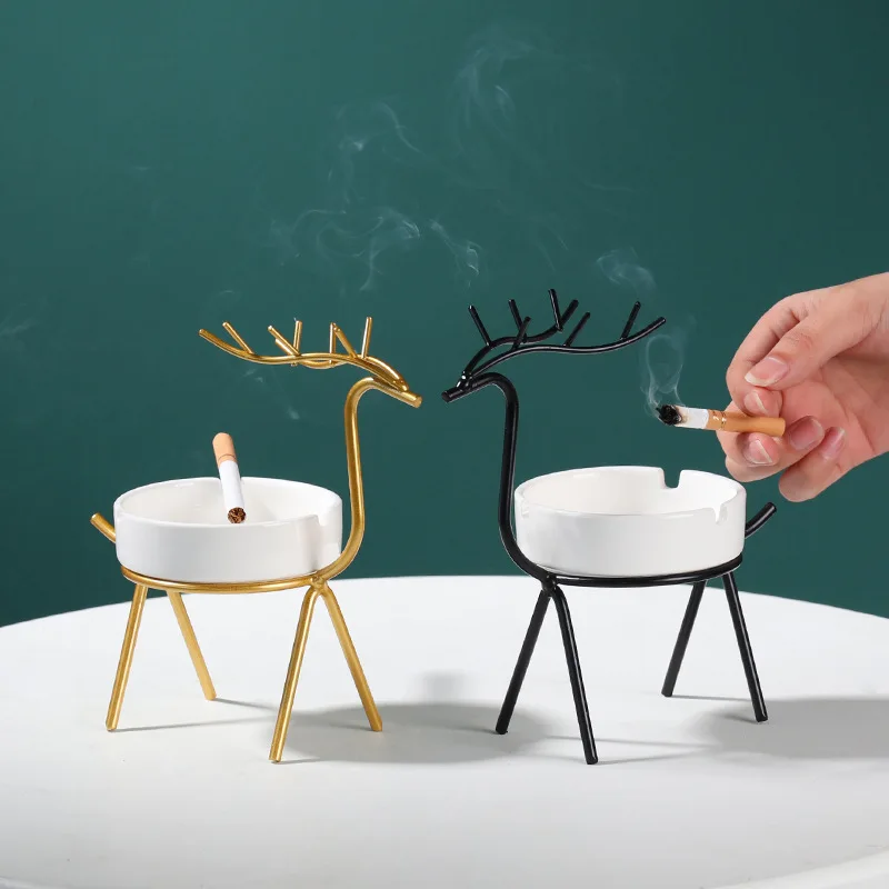 

Пепельница керамическая североевропейская, простой креативный пепельница с железным оленем для дома, гостиной, офиса, настольного стола